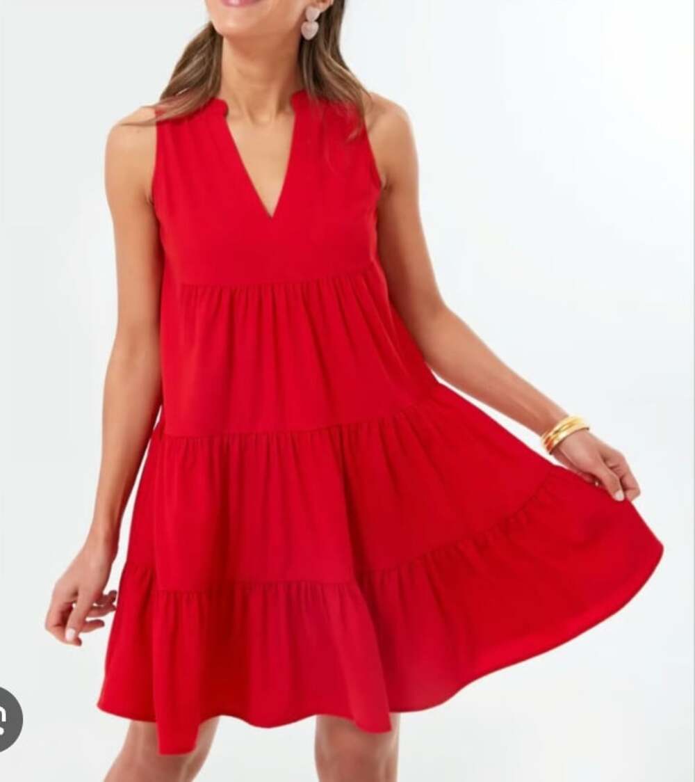 Tuckernuck Pomander Place Kenzo Red Crepe Sleeveless Tiered Mini Dress Small